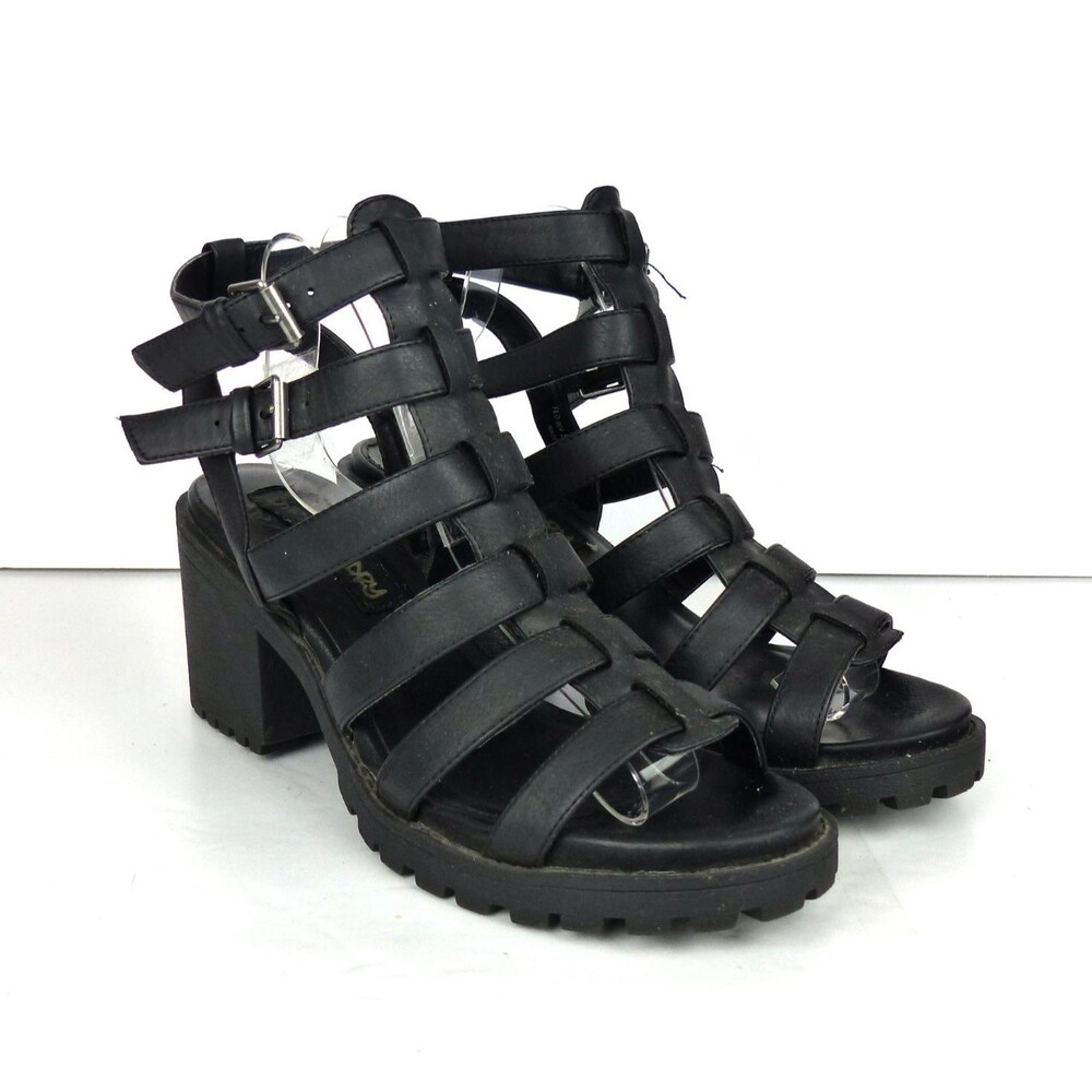 Dirty Laundry Fun Stuff Gladiator Heeled Sandals Womens 9.5 Black Caged Grunge
